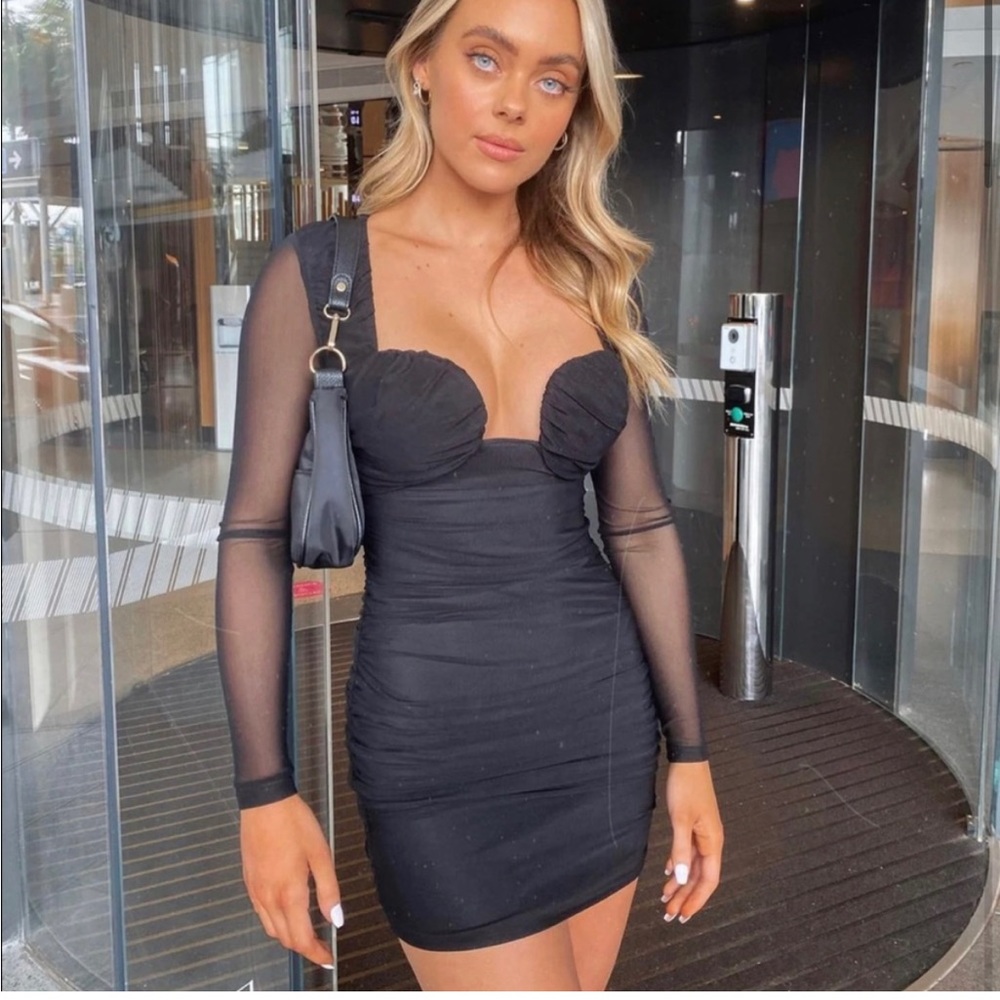 Beginning boutique black mesh mini dress